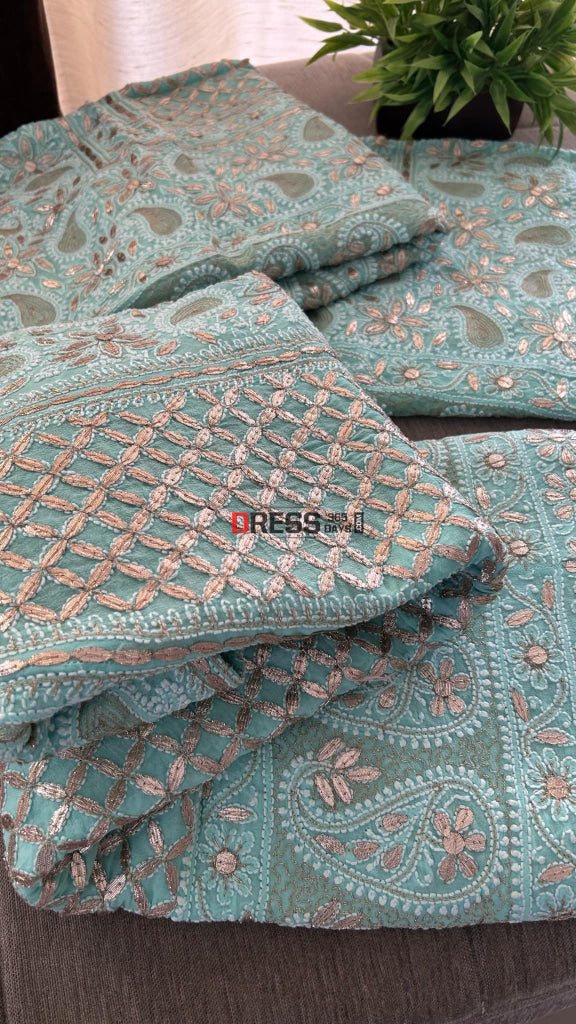 Sea Green Gota Patti Chikankari Lehenga Set