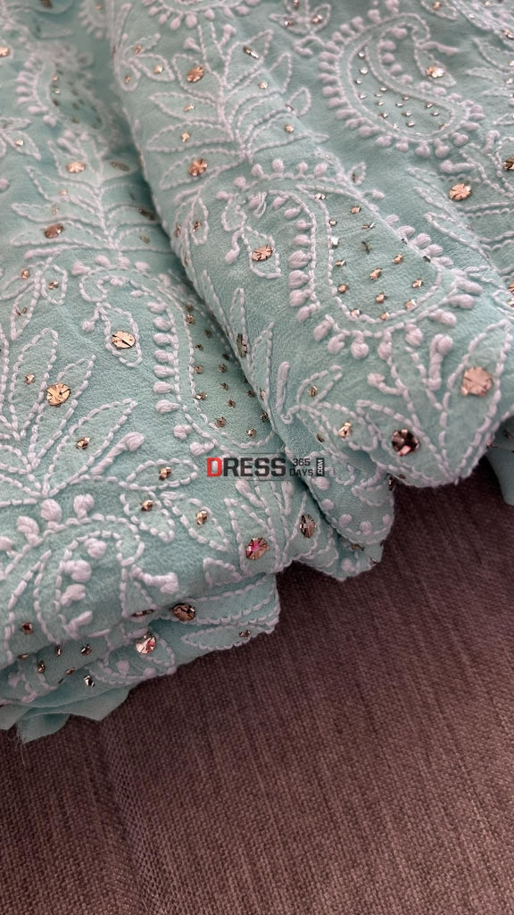 Sea Green Mukaish Chikankari Suit (Kurta Dupatta) Suits