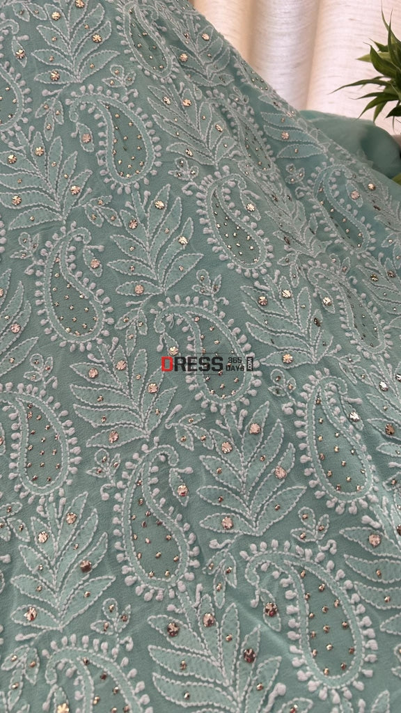 Sea Green Mukaish Chikankari Suit (Kurta Dupatta) Suits