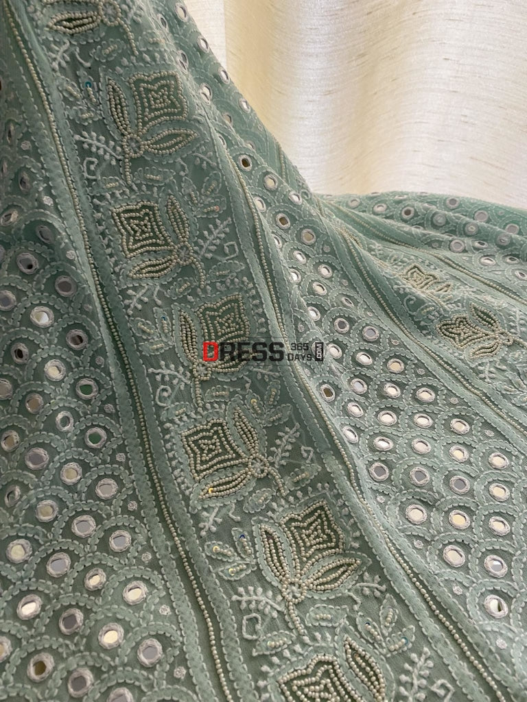 Sea Green Pearl & Mirror Chikankari Suit Suits