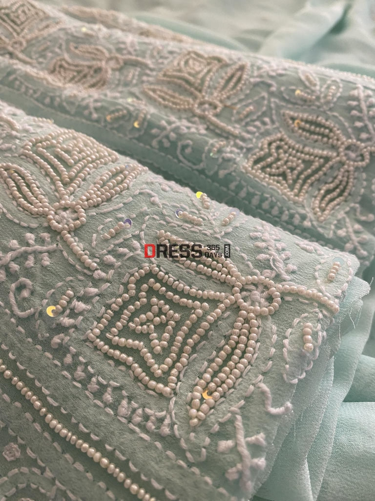 Sea Green Pearl & Mirror Chikankari Suit Suits