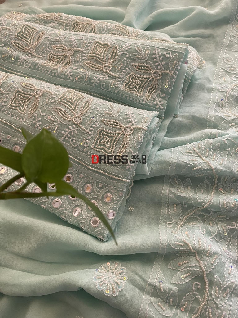 Sea Green Pearl & Mirror Chikankari Suit Suits