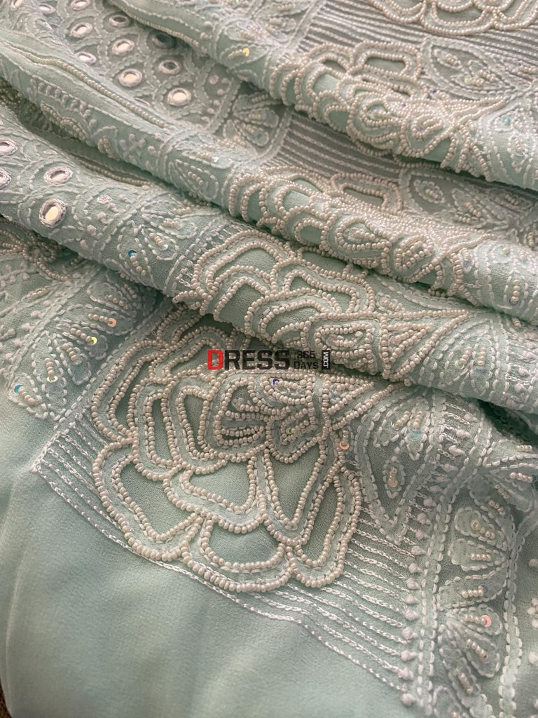 Sea Green Pearl & Mirror Chikankari Suit Suits