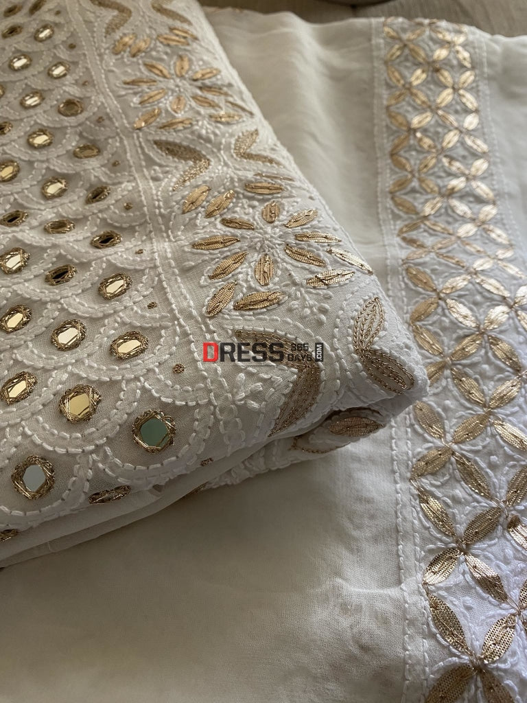 White Mirror & Pearl Chikankari Suit Suits