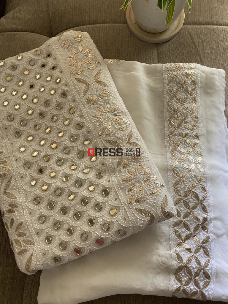 White Mirror & Pearl Chikankari Suit Suits