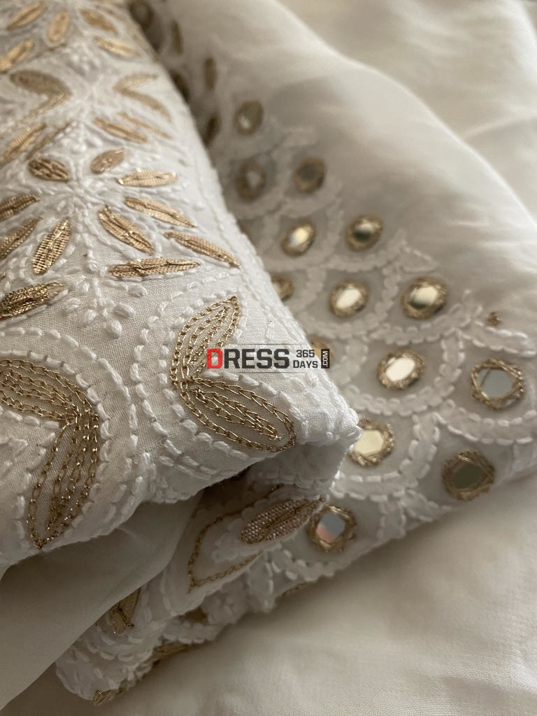 White Mirror & Pearl Chikankari Suit Suits