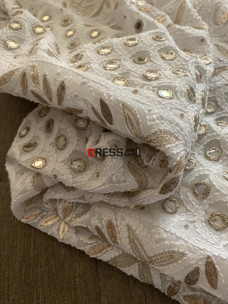 White Mirror & Pearl Chikankari Suit Suits