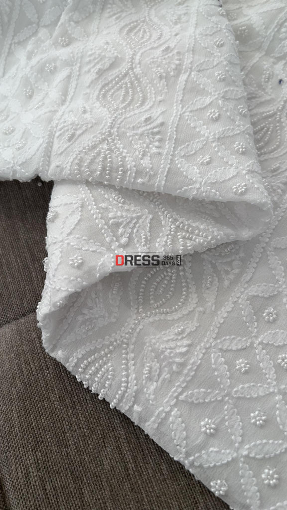 White Pearl Lucknowi Chikankari Suit (Kurta & Dupatta) Suits