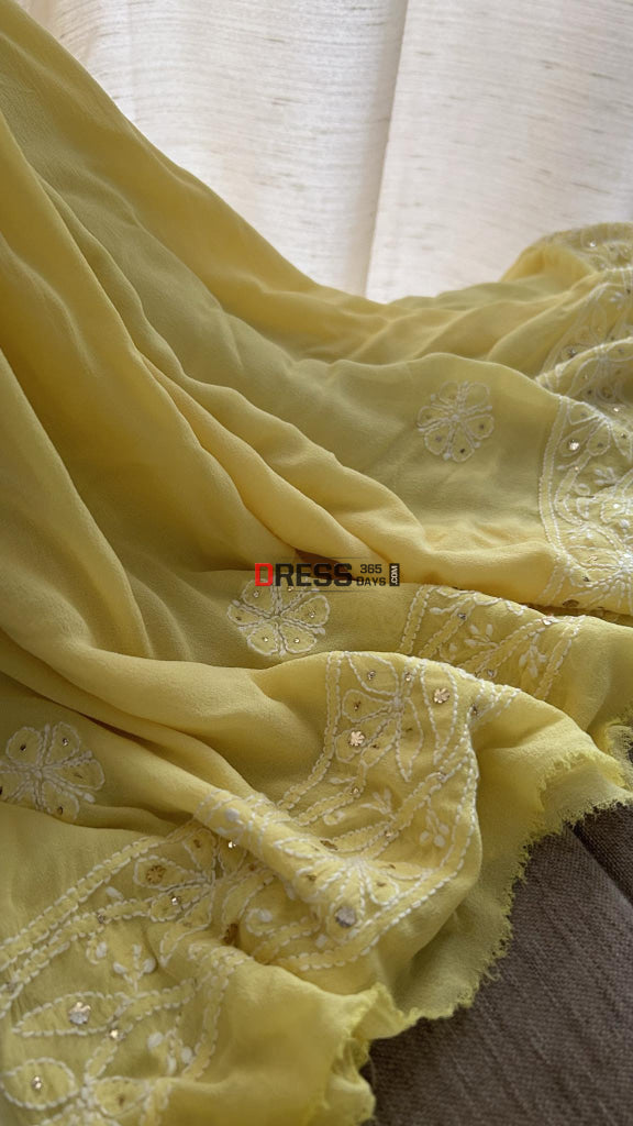 Yellow Chikankari Hand Jaali & Mukaish Anarkali Suit