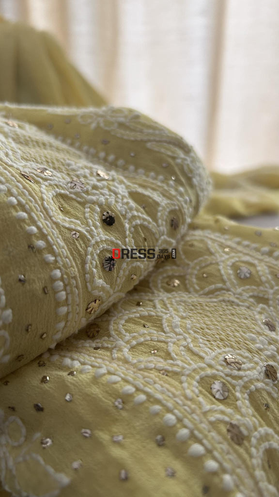 Yellow Chikankari Hand Jaali & Mukaish Anarkali Suit