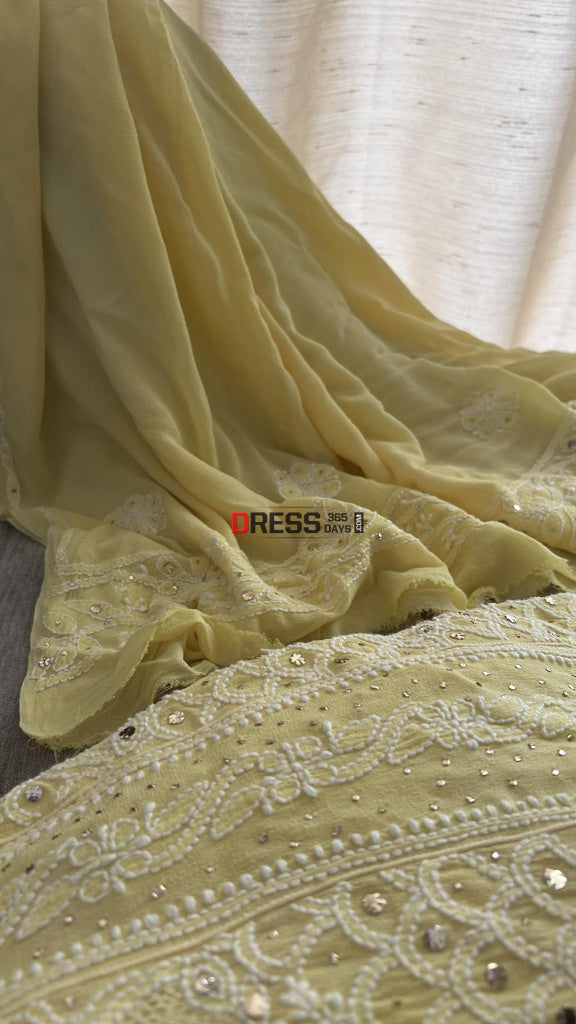 Yellow Chikankari Hand Jaali & Mukaish Anarkali Suit