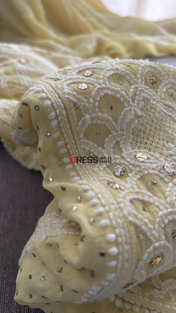 Yellow Chikankari Hand Jaali & Mukaish Anarkali Suit