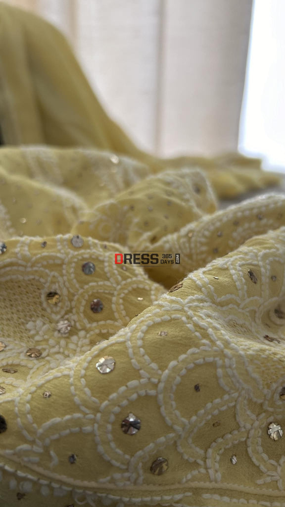 Yellow Chikankari Hand Jaali & Mukaish Anarkali Suit