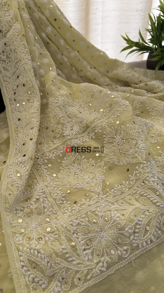 Yellow Front And Back Chikankari Suit With Embroidered Dupatta Suits