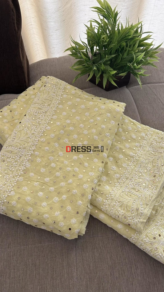 Yellow Front And Back Chikankari Suit With Embroidered Dupatta Suits