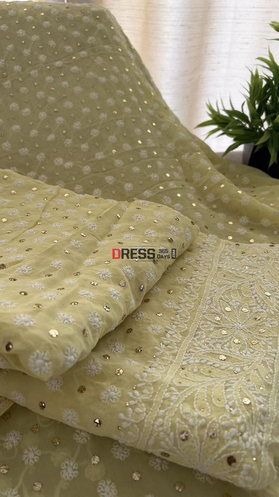 Yellow Front And Back Chikankari Suit With Embroidered Dupatta Suits