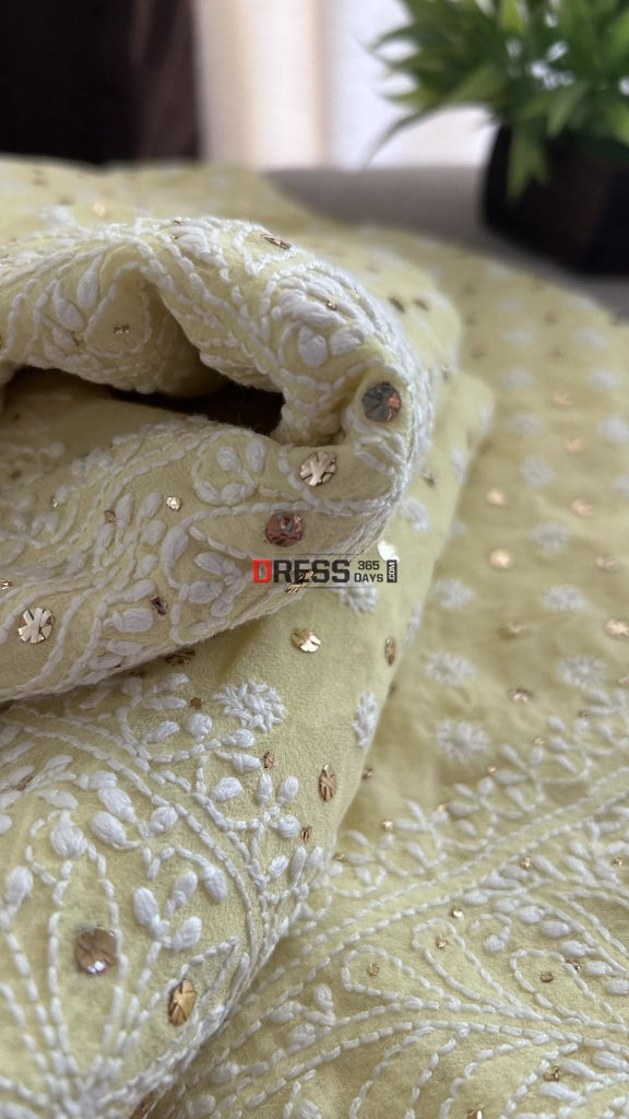 Yellow Front And Back Chikankari Suit With Embroidered Dupatta Suits