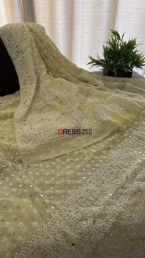 Yellow Front And Back Chikankari Suit With Embroidered Dupatta Suits