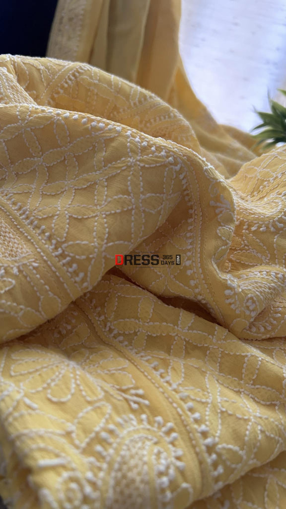 Yellow Hand Jaali Chikankari Anarkali