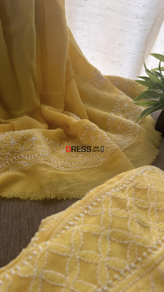 Yellow Hand Jaali Chikankari Anarkali