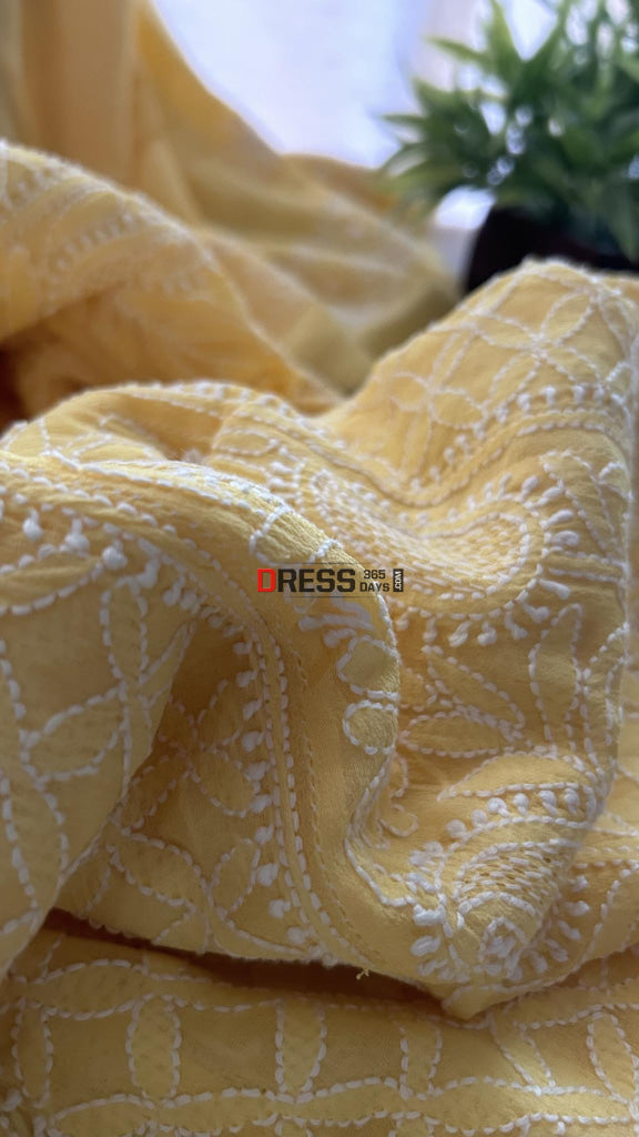 Yellow Hand Jaali Chikankari Anarkali