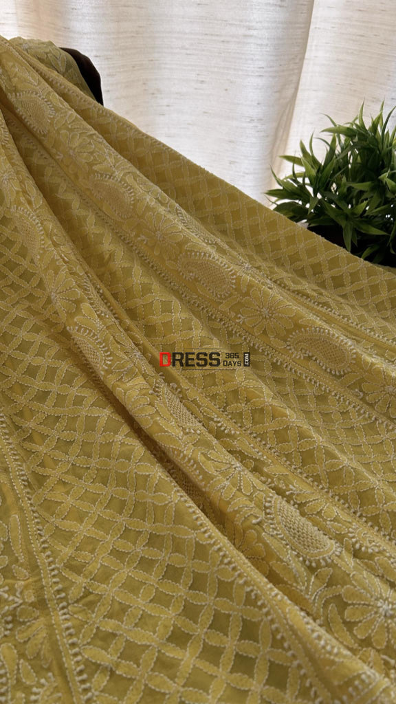 Yellow Hand Jaali Chikankari Anarkali