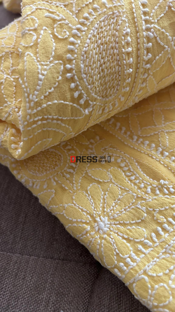 Yellow Hand Jaali Chikankari Anarkali