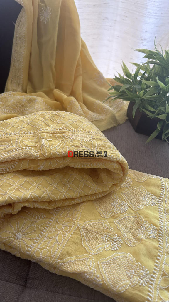 Yellow Hand Jaali Chikankari Anarkali