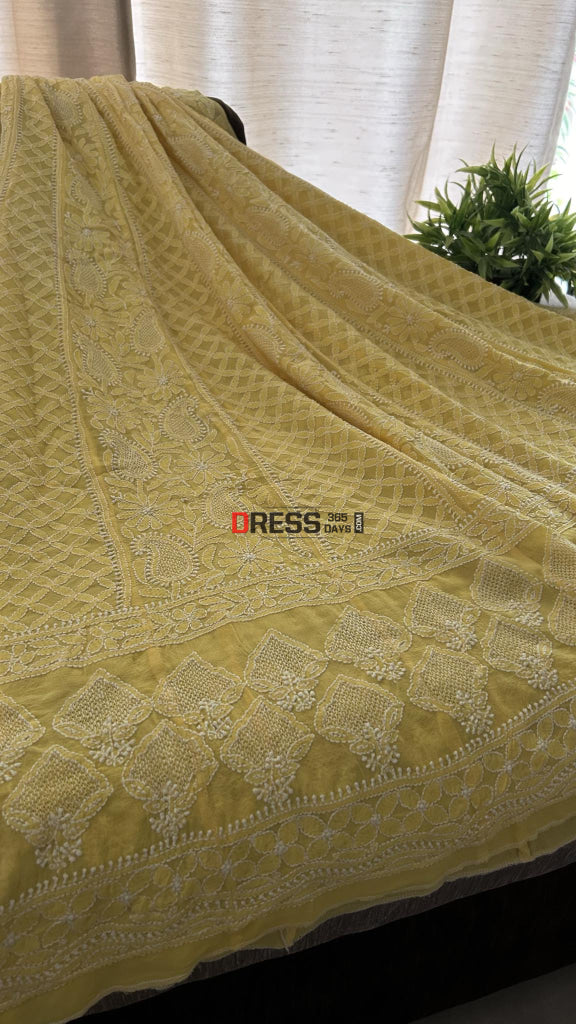 Yellow Hand Jaali Chikankari Anarkali