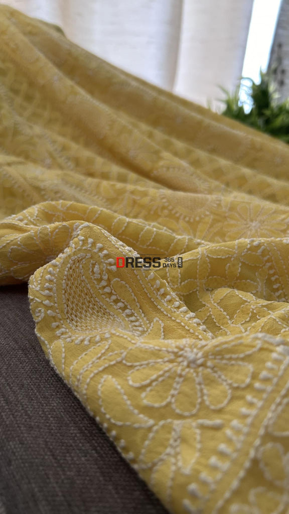 Yellow Hand Jaali Chikankari Anarkali