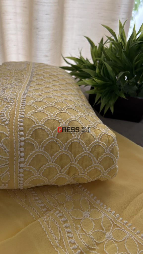 Yellow Hand Jaali Chikankari Anarkali Suit