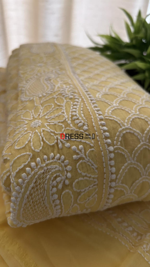 Yellow Hand Jaali Chikankari Anarkali Suit