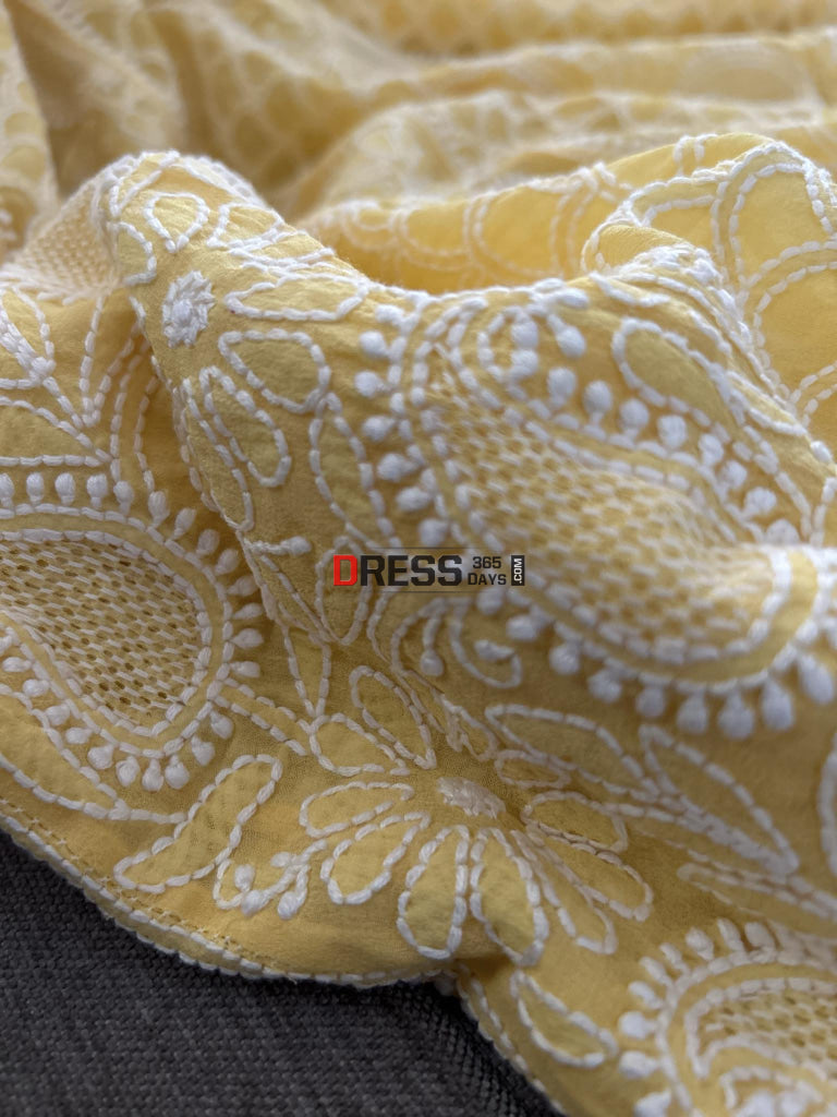 Yellow Hand Jaali Chikankari Anarkali Suit