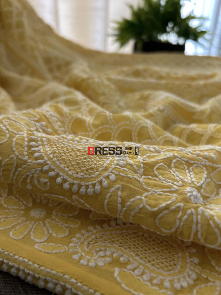 Yellow Hand Jaali Chikankari Anarkali Suit