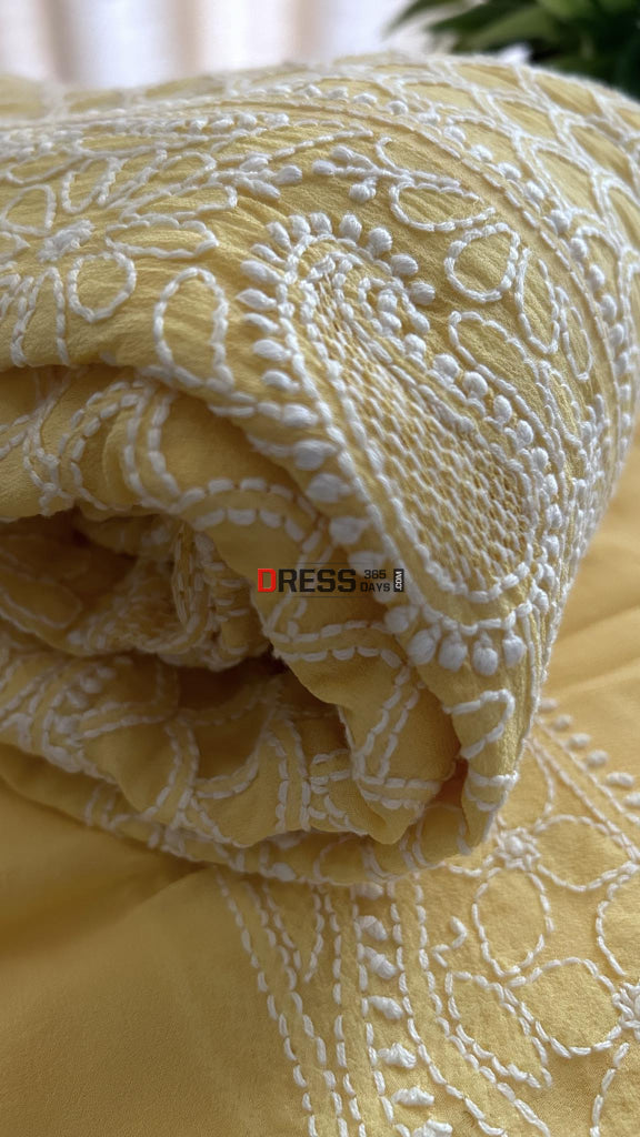 Yellow Hand Jaali Chikankari Anarkali Suit