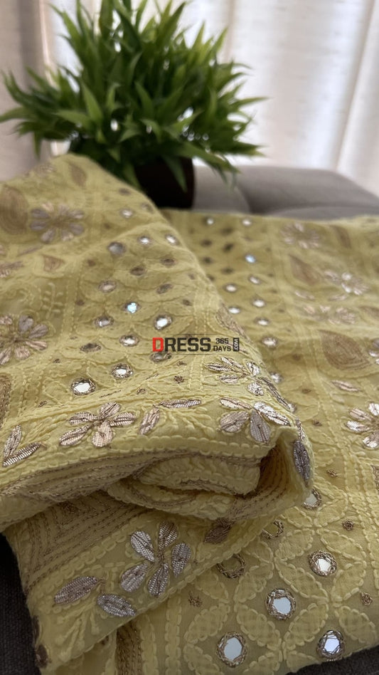 Yellow Mirror & Gota Patti Lucknowi Chikankari Suit Suits