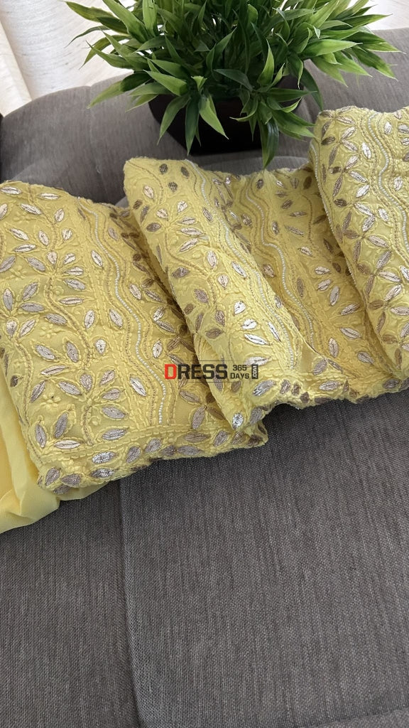 Yellow Pearl & Gota Patti Chikankari Suit Suits