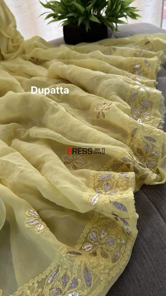 Yellow Pearl & Gota Patti Chikankari Suit Suits