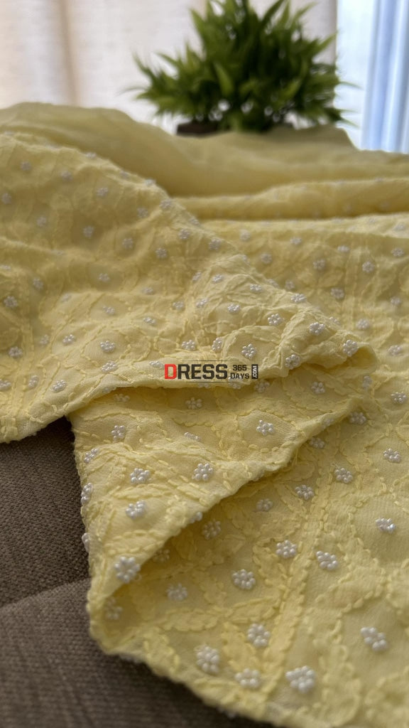 Yellow Pearl Lucknow Chikankari Suit (Kurta & Dupatta) Suits