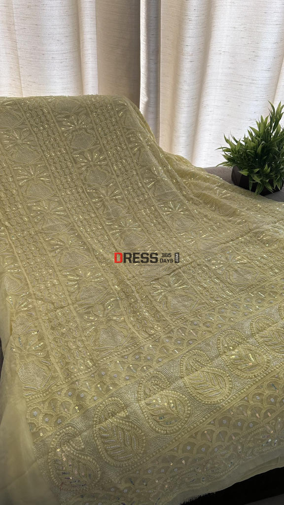 Yellow Pearl Lucknowi Chikankari Suit (Kurta & Dupatta) Suits