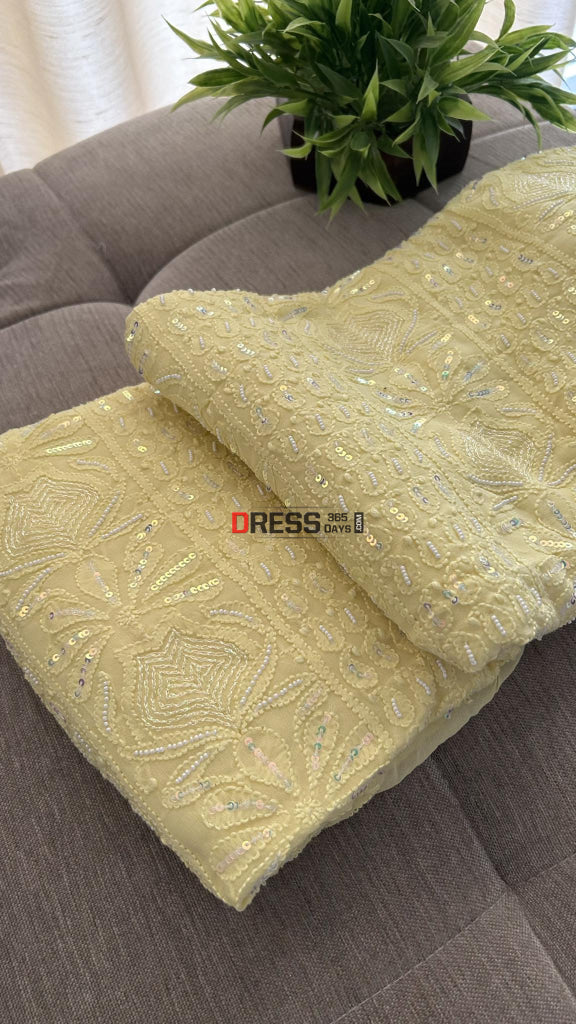 Yellow Pearl Lucknowi Chikankari Suit (Kurta & Dupatta) Suits