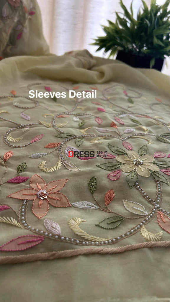 Yellow Resham Chikankari Parsi Gara Pearl Suit Suits