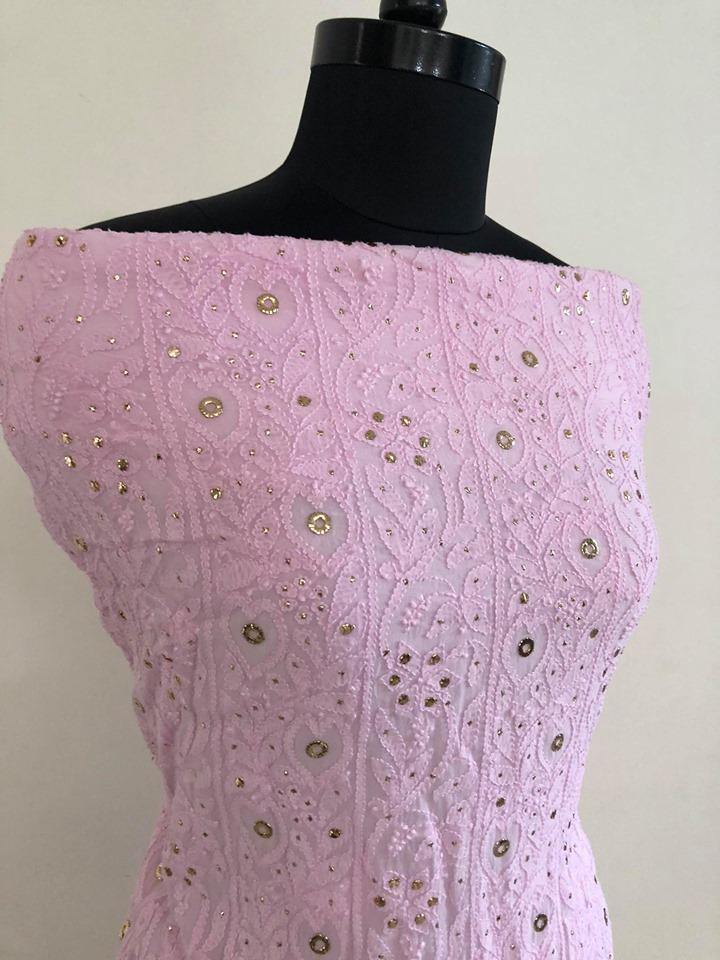 Pink Mukaish Lucknow Chikankari Suit - Dress365days