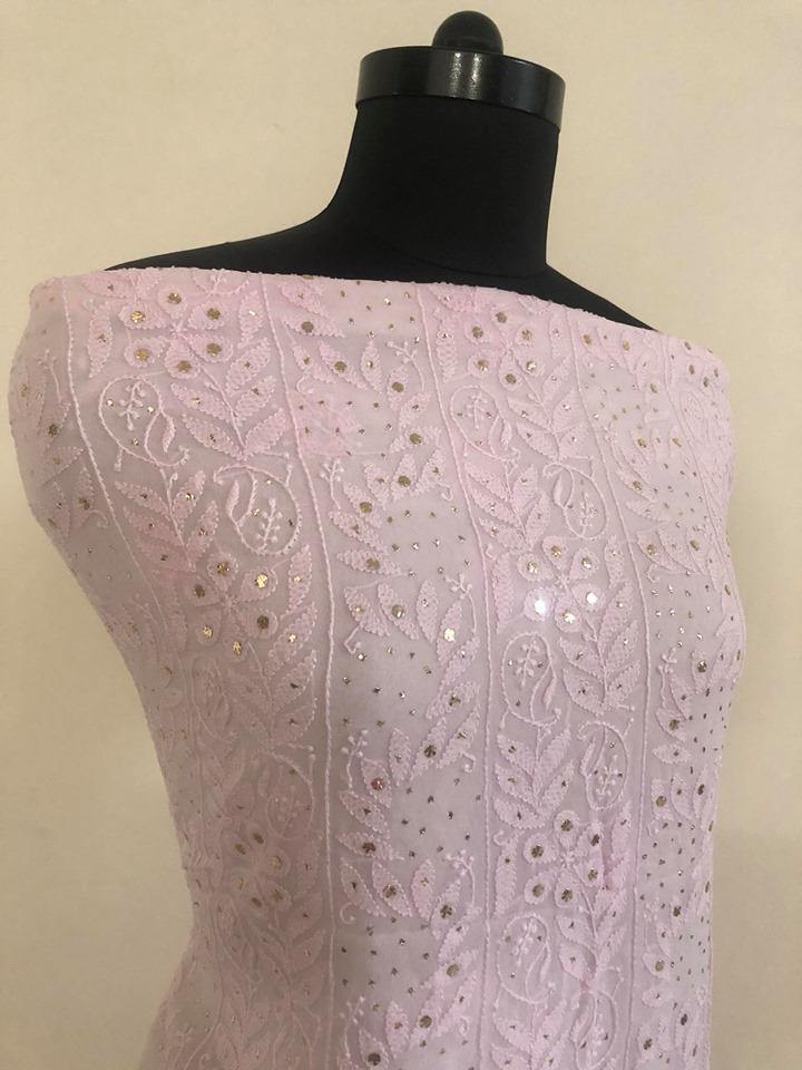 Powder Pink Chikankari Mukaish Suit - Dress365days