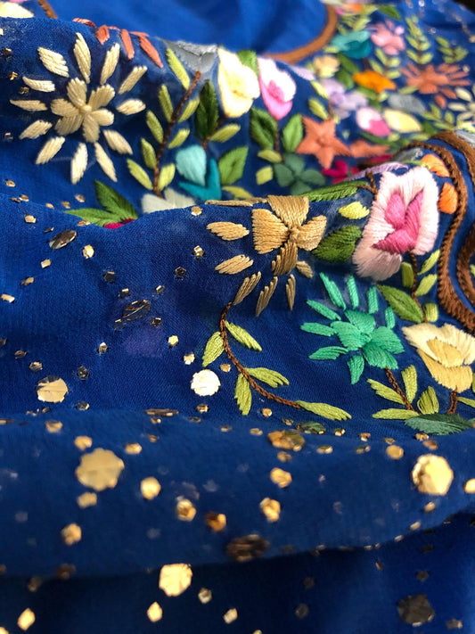 Royal Blue Parsi Gara All Over Mukaish Suit - Dress365days