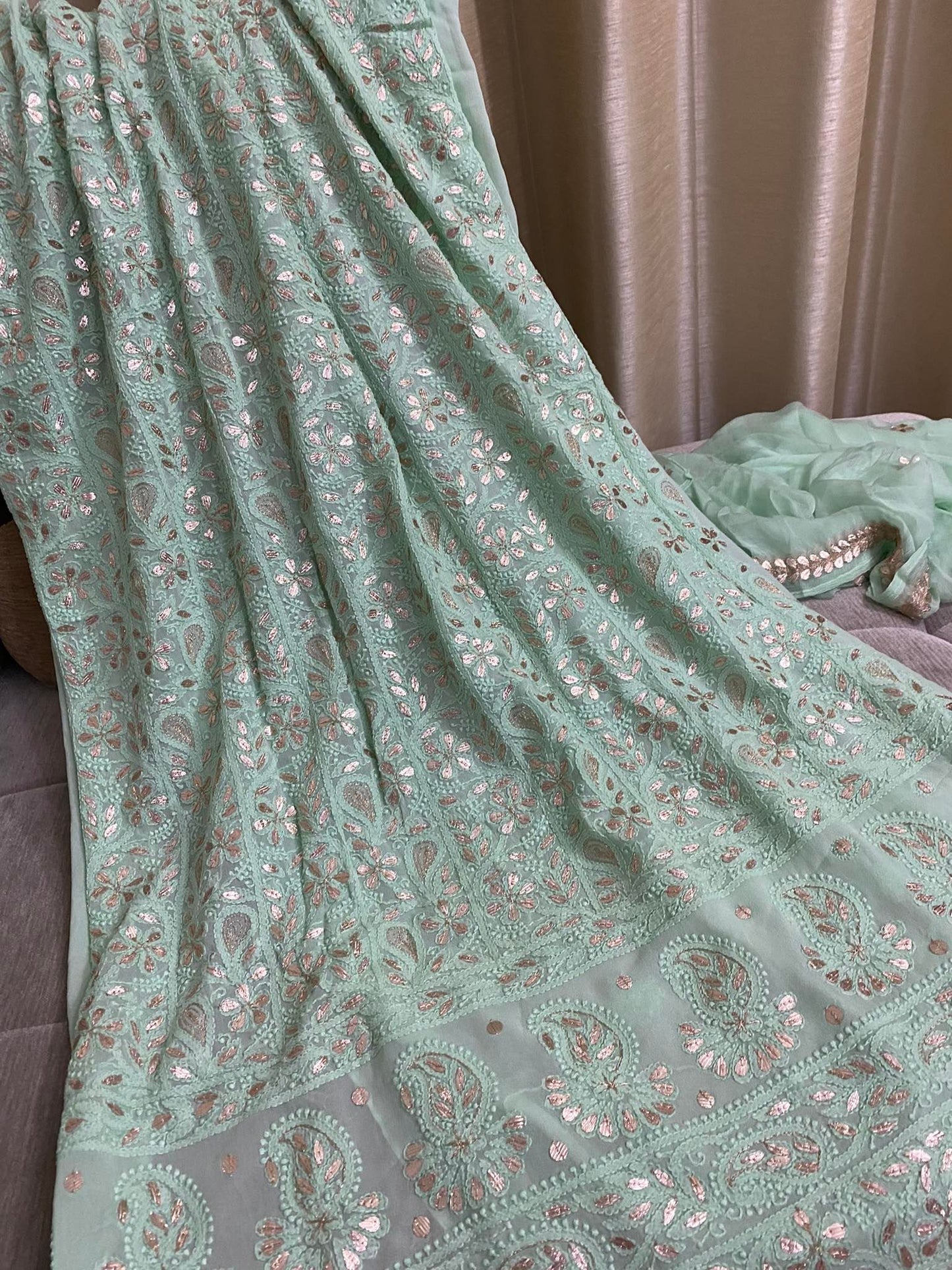 Green Gota Patti Chikankari Kurta Dupatta