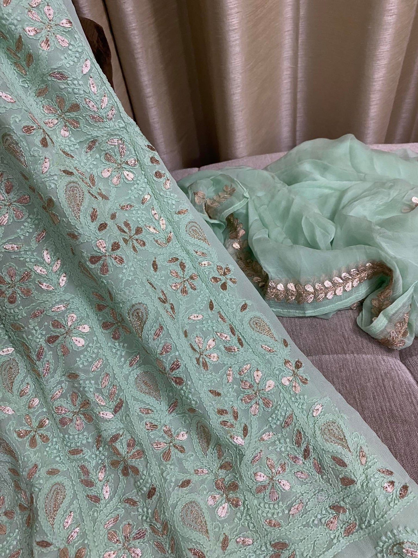 Green Gota Patti Chikankari Kurta Dupatta