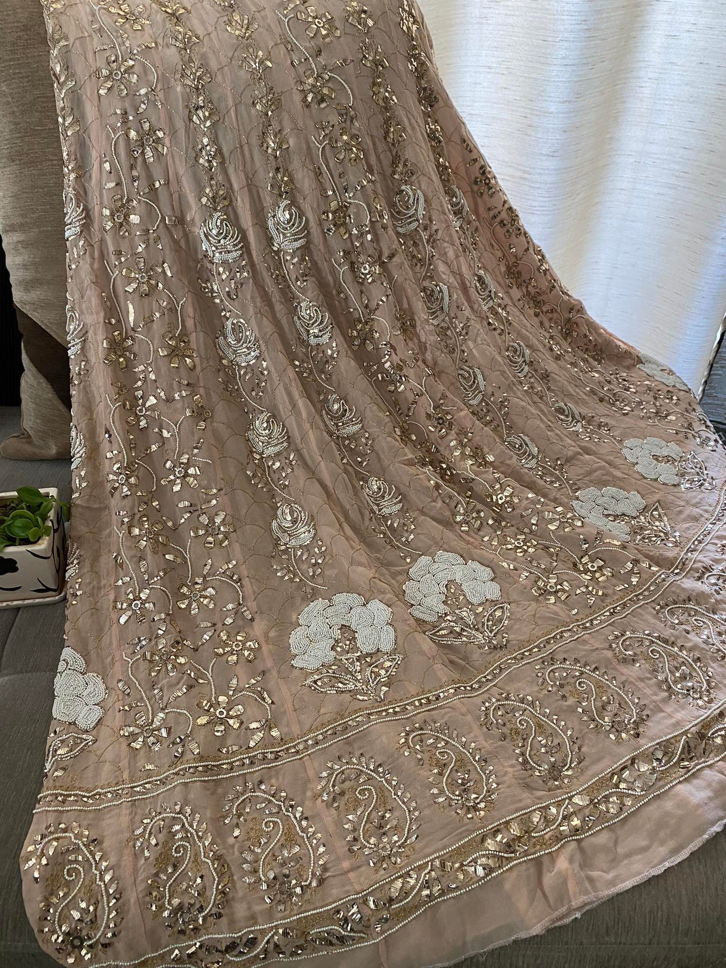 Rose Gold Pearl Kamdani Anarkali Suit