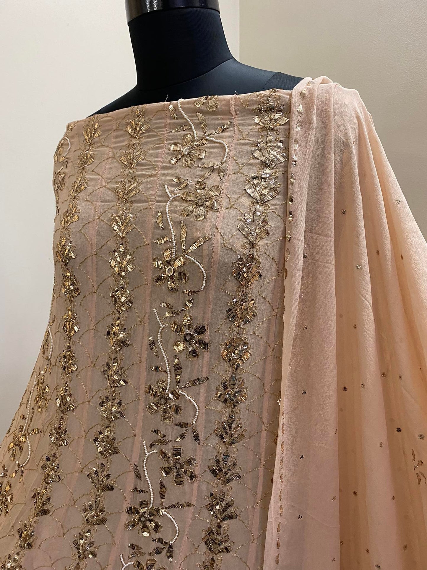 Rose Gold Pearl Kamdani Anarkali Suit