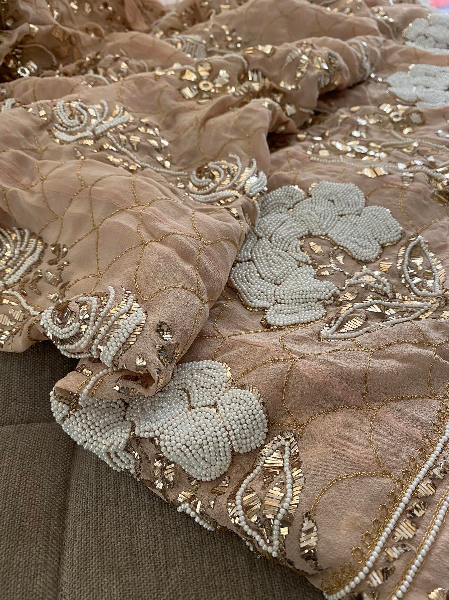 Rose Gold Pearl Kamdani Anarkali Suit